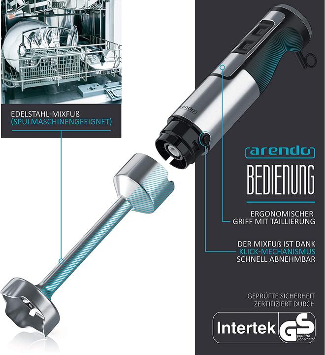 Image du produit Arendo Mixeur plongeant 1000 watts, A : Argent Acier inoxydable