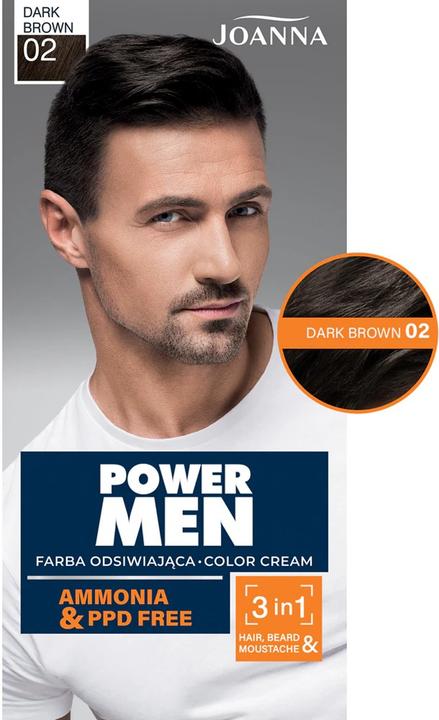 Productafbeelding Joanna Power Men Colour Cream 3In1 Haar Baard Snor 02 Donkerbruin 30G (Donkerbruin)