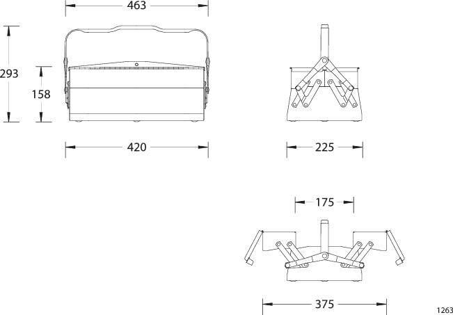 Produktbild Gedore 1263 L Werkzeugkasten, leer, 3 Fächer, 160x420x225 mm (1 Teil)