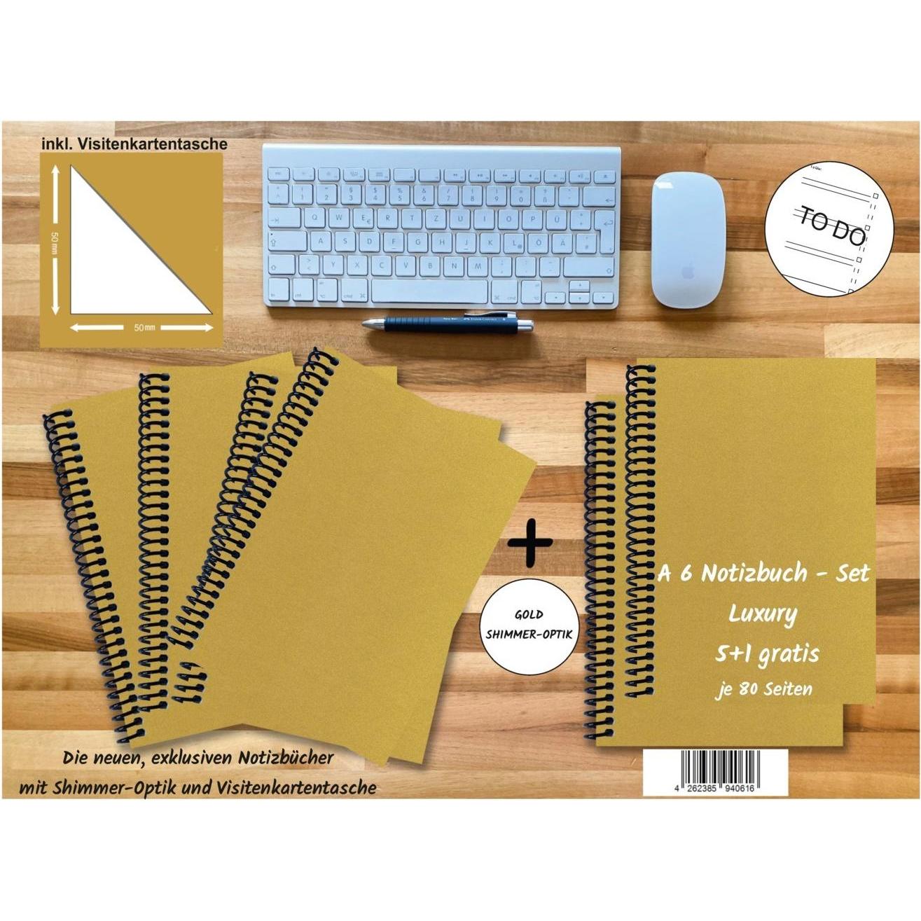 E & Z, Heft + Block, A 6 Notizbuch - Set, 4+2 gratis, Luxury 80 Seiten GOLD GMUND SHIMMER, to do (A6)