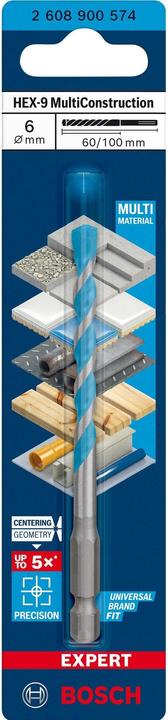 Actual product image Bosch Professional Zubehör EXPERT HEX-9 MultiConstruction drill, 6 x 60 x 100 mm (6 mm)