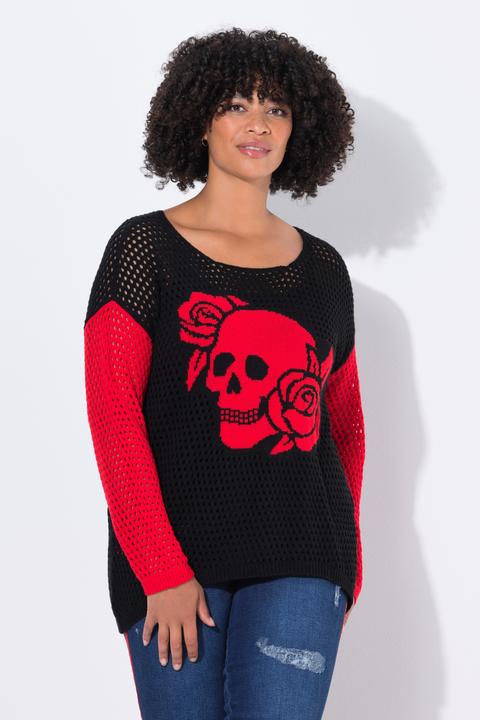 Image du produit Angel of Style Pull en maille ajourée, motif tête de mort, coupe Relaxed Fit (50, 52)