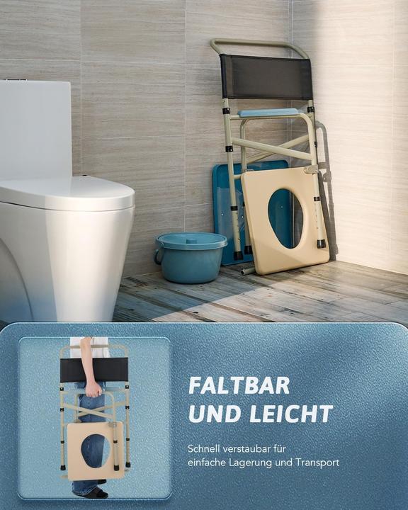 Image du produit Vonoya Höhenverstellbarer Toilettenstuhl mit Eimer und gepolsterter Sitzfläche, faltbar (Litière)