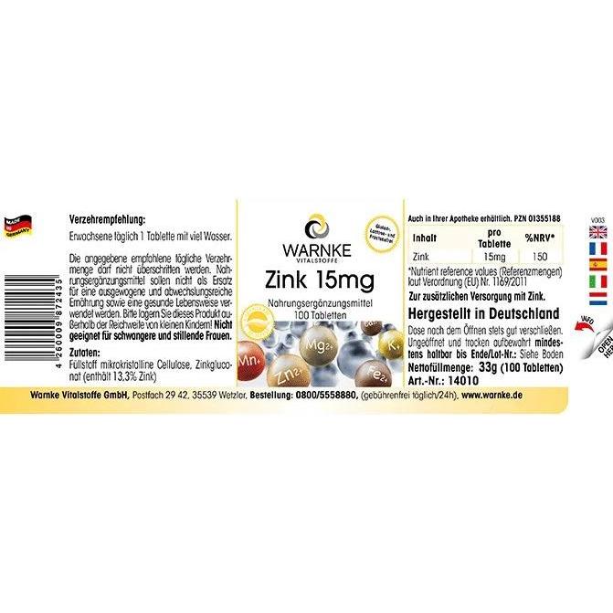 Thumbnail - Warnke, Vitamine + Nahrungsergänzung, Zink 15 mg Tabletten, 250 St. Tabletten (250 Stück, Tabletten)