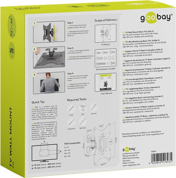 Immagine prodotto Goobay EasyFlex M (Muro, 42", 30 kg)