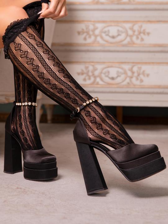 Produktbild Leg Avenue Kniestrümpfe Mit Rüschen Schwarz (One Size)