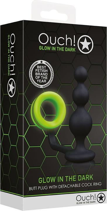 Produktbild Ouch! Beads Butt Plug with Cock Ring - Glow in the Dark