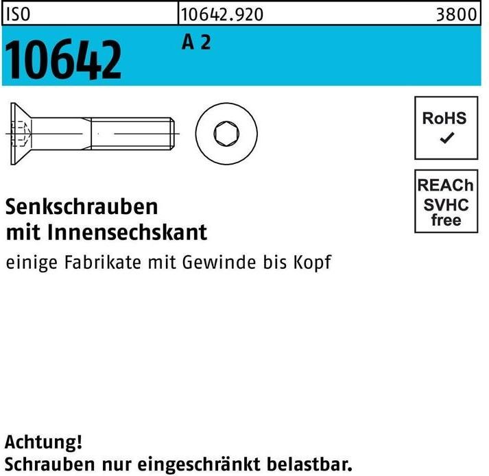 Produktbild Senkschraube ISO 10642 Innensechskant M 20 x 100 A 2 (25 Schrauben pro Stück)