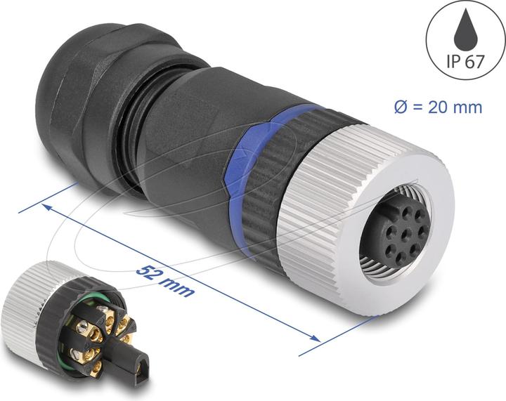 Immagine prodotto Delock Connettore a spina M12 Presa a 8 pin con codice A per il montaggio con connessione a vite