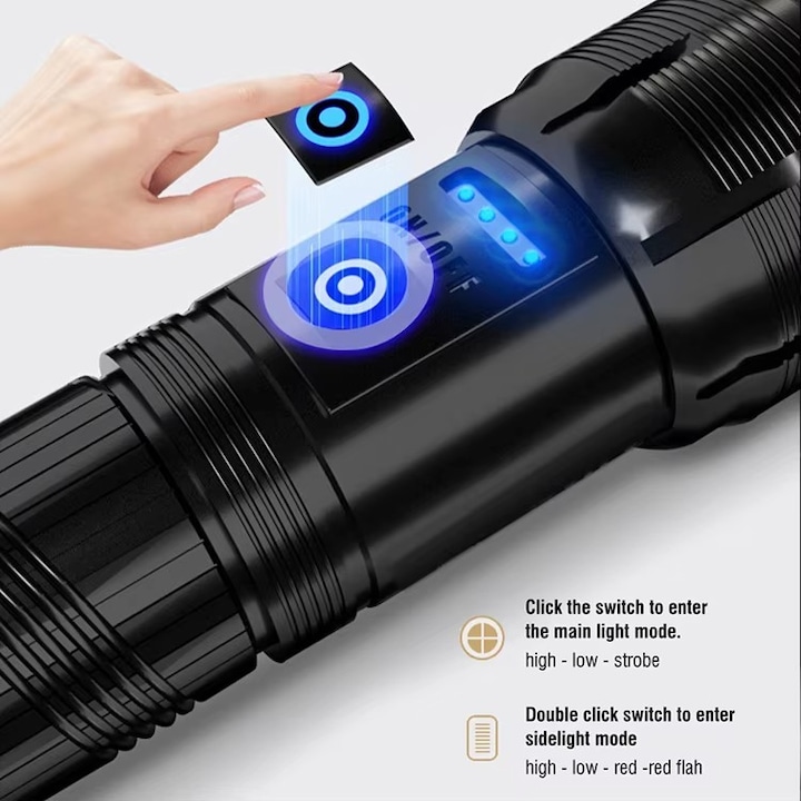 Immagine prodotto Boruit 1500 Lumen Torcia LED ultra luminosa - Lega di alluminio - USB-C (1500 lm)