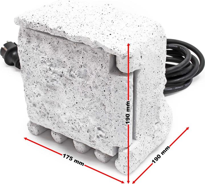 Actual product image Wiltec Outdoor Multi-socket Socket Strip 4 Sockets Synthetic Resin IP44 Stone Design 5m Cable (4 x, 5 m)