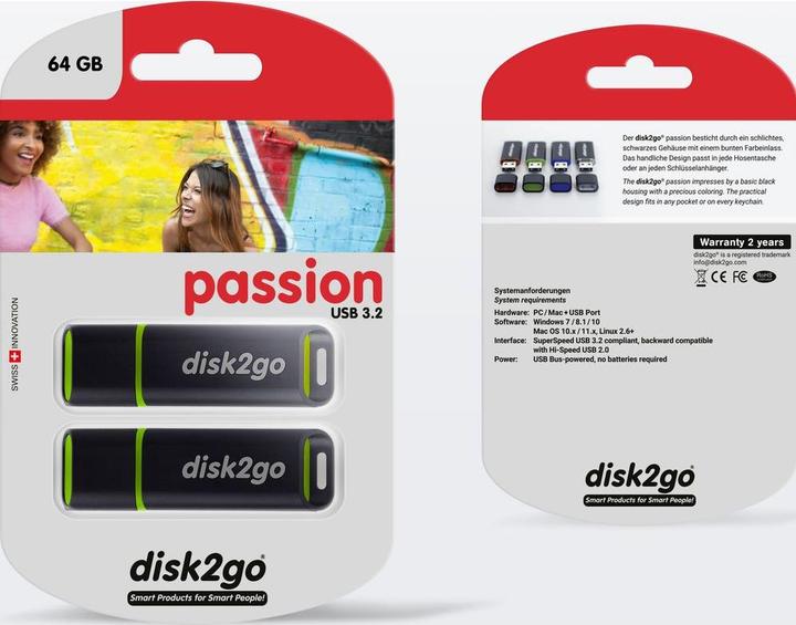 Image du produit Disk2go Clé USB passion 3.0 64 Go 30006573 USB 3.0 double pack (64 Go, USB-A)