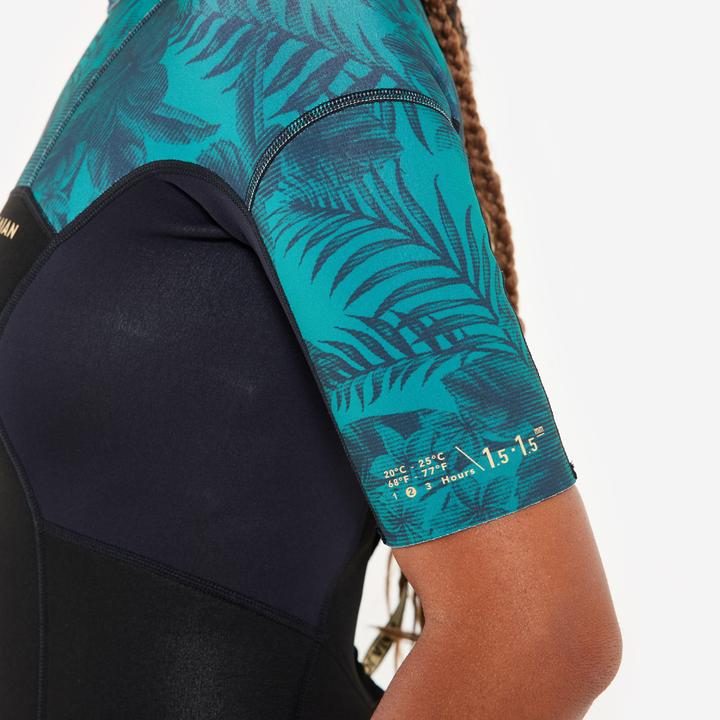 Actual product image Olaian Neopren Shorty Surfen Damen kurzarm Rückenreissverschluss 500 1,5 Mirage schwarz (1.5 mm, 2 mm, XS)