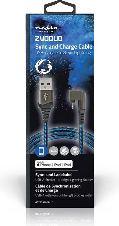 Produktbild Nedis USB-Kabel - Apple Lightning 8-Pin - USB-A Stecker - Vernickelt - 1.00 m - rund - Geflochten/Ny (1 m, USB 2.0, 12 W)