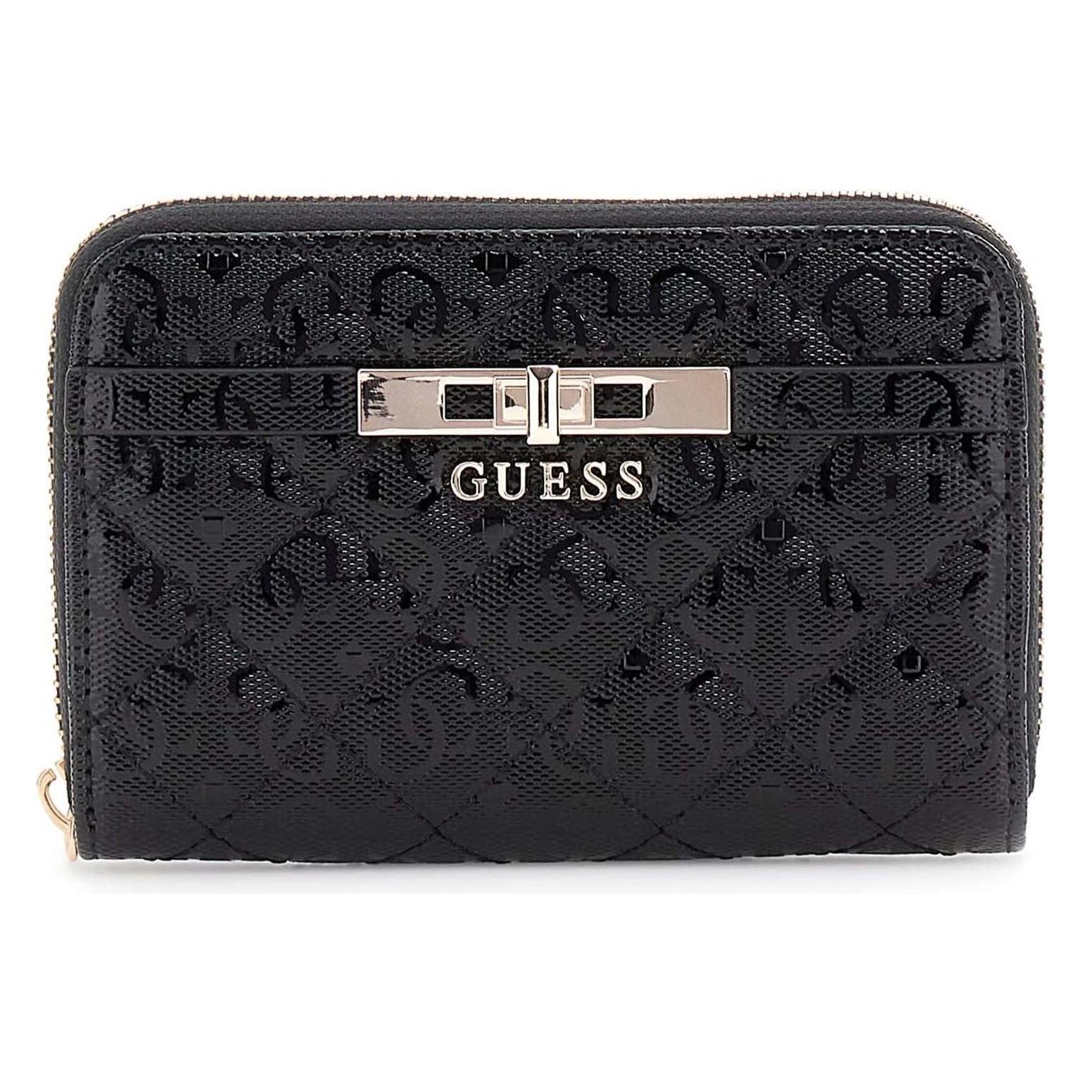 Guess, Vrouwen, Portemonnee, Idra Slg Medium Zip Around Wallet, Zwart