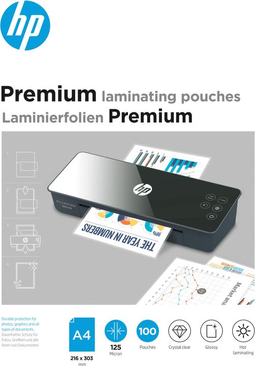 HP Laminating film Premium A4, 125 µm, 100 pieces, glossy