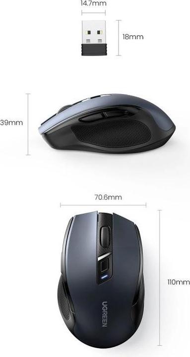 Actual product image Ugreen Wireless mouse 2.4 GHz&BT (black) (Wireless)