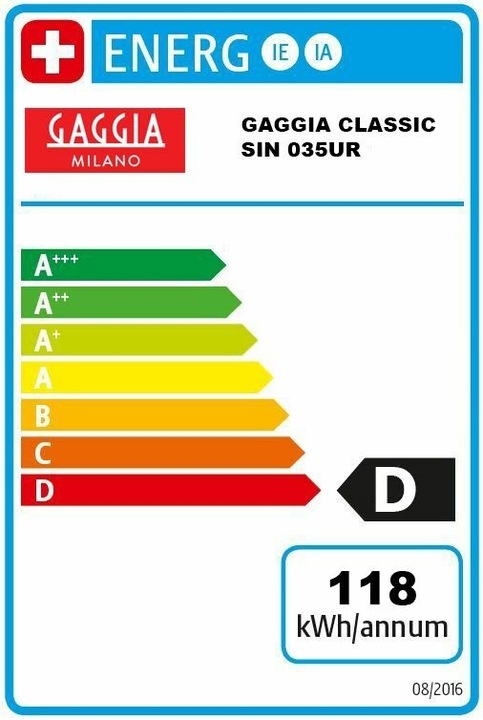Energy Label Gaggia Classic EVO Black RI9481/14