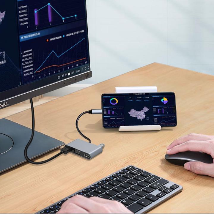 Produktbild Hermex USB-Hub 5in1 USB-C in/out USB-A 3.0 2x HDMI 4K VGA (USB-C, 5 Ports)