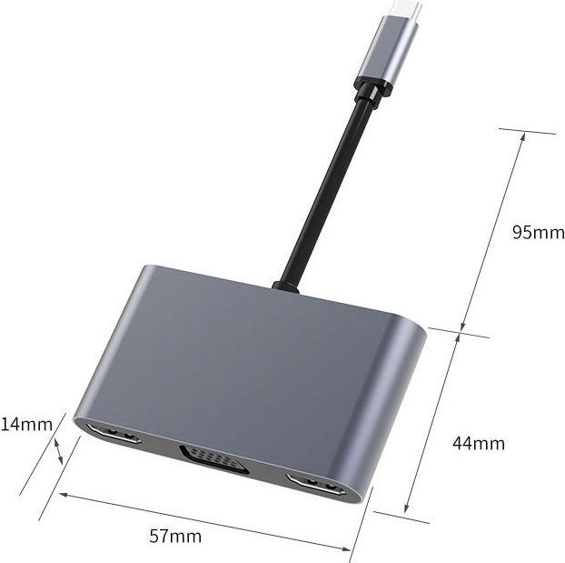 Produktbild Hermex USB-Hub 5in1 USB-C in/out USB-A 3.0 2x HDMI 4K VGA (USB-C, 5 Ports)