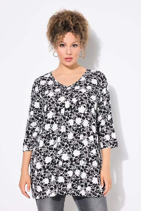 Produktbild Ulla Popken Shirt, Blüten, A-Linie, V-Ausschnitt, 3/4-Arm (50, 52)