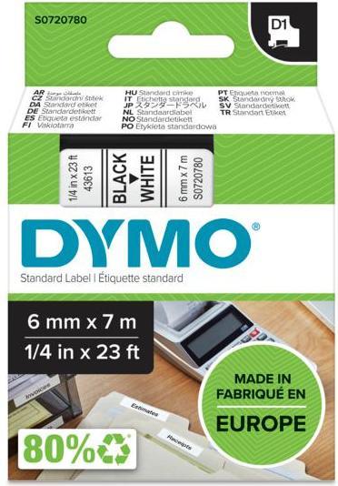 Immagine prodotto Dymo Striscia D1 6 mm x 7 m, nero su bianco (0.60 cm, Bianco)