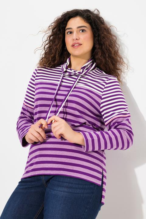Produktbild Ulla Popken Shirt, Ringelmix, Stehkragen, Langarm, hinten länger (42, 44)