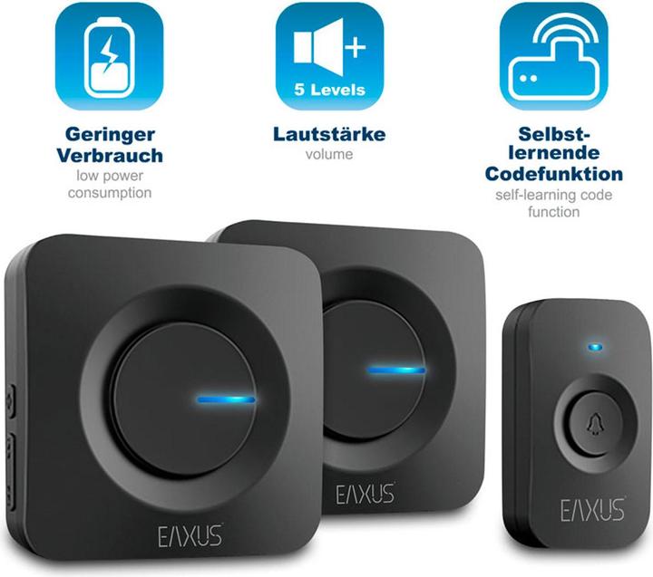 Immagine prodotto Eaxus Campanello wireless con 2 ricevitori, luce LED, IP56, a batteria