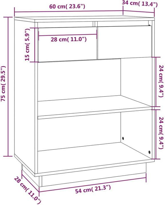 Image du produit vidaXL Beistellschrank (60 x 34 x 75 cm)