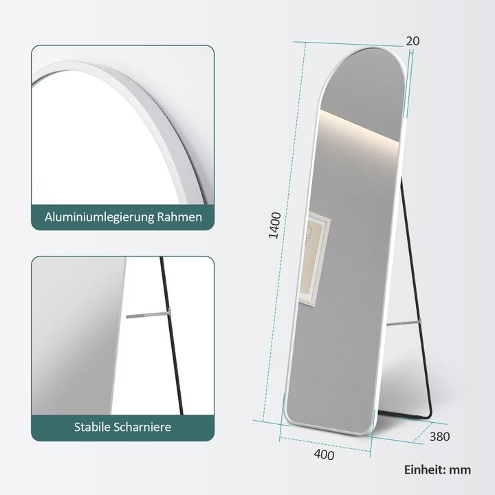 Actual product image Emke Arch Freestanding Mirror with Aluminium Frame, 60*160cm, White (60 x 160 cm)