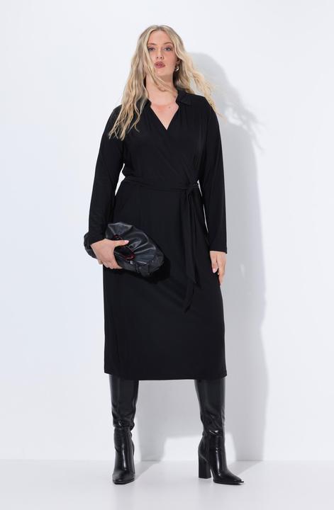 Image du produit Ulla Popken Robe midi à manches longues, col chemise et effet cache-coeur (46, 48)