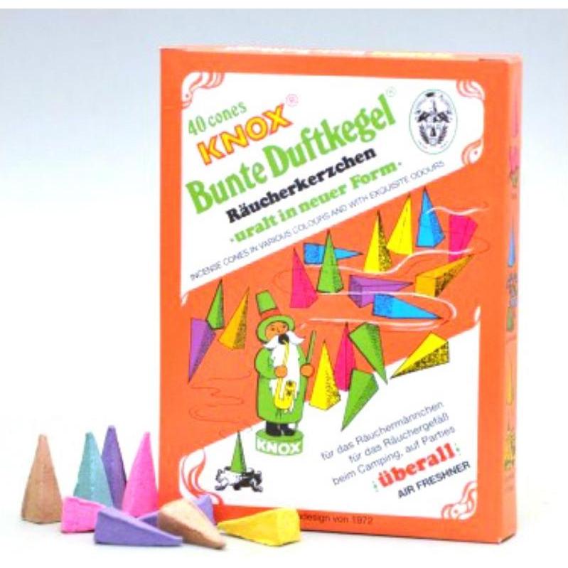 Knox, Duftkerzen, Räucherkerzen "bunte Duftkegel" - Nostalgie-DDR-Export-Design, 40 Stk.