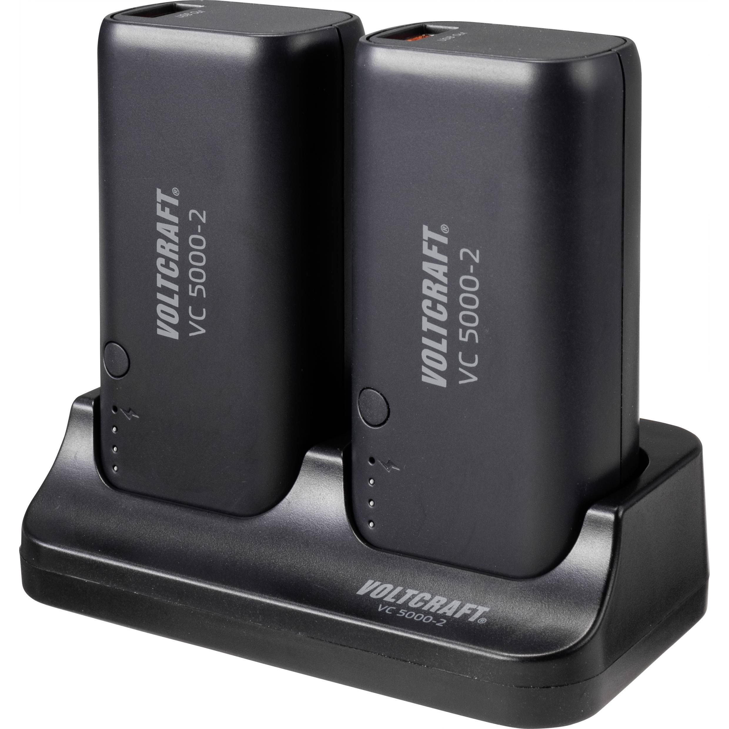 Voltcraft Stazione di ricarica con 2 Powerbank da 5000 mAh (5000 mAh, 18.50 Wh), Powerbank, Nero