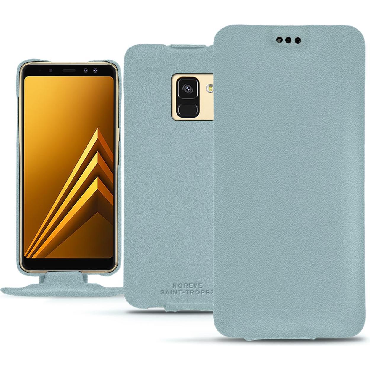 Noreve Lederschutzhülle vertikal (Samsung Galaxy A8+), Smartphone Hülle, Blau