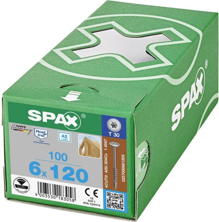 Immagine prodotto Spax A2 Testa A Disco T-Star Plus T30 Parzialmente Filettata (100 Viti per pezzo)