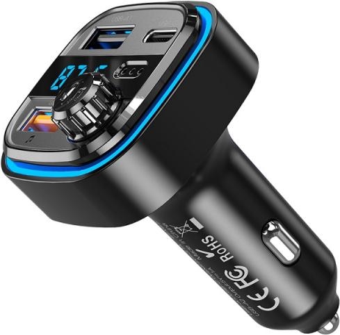 Actual product image Blue Power BT FM Transmitter and Car Charger BPBCC08, 2 x USB-A - 1 x USB C - 1 x microSD, black