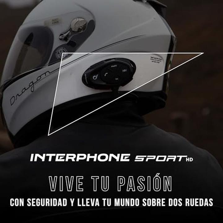 Actual product image Interphone Single Helmet Intercom with HD HiFi Audio, 1 km Range, 20-Hour Battery, GPS, and Voice Commands (Set of 1)