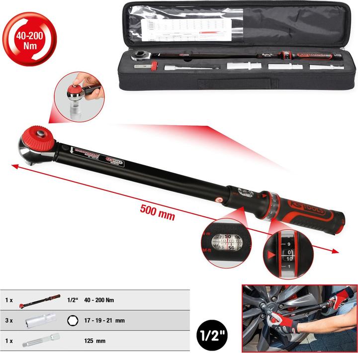 Image du produit KS Tools 1/2 ERGOTORQUE 40-200 Drehmomentschlüssel-Satz 5-tlg (1/2", 40 - 200 Nm)