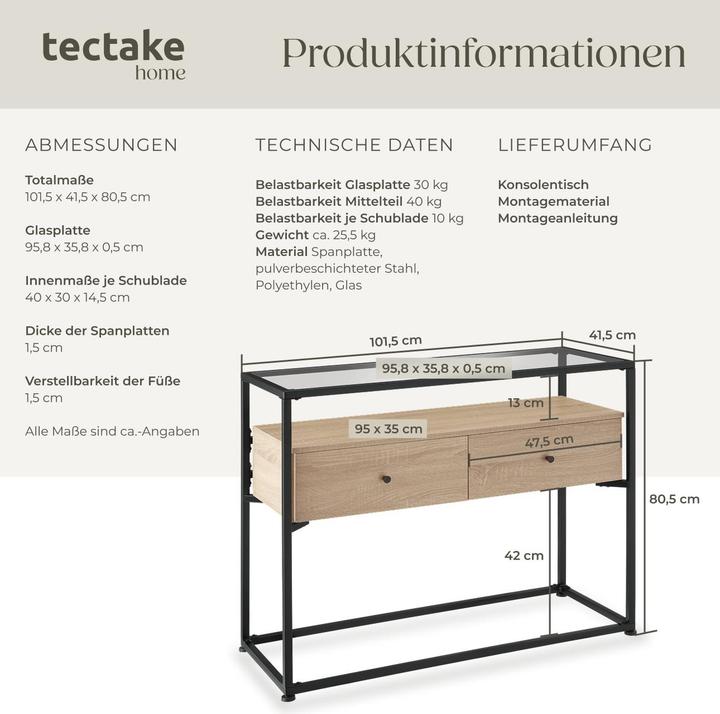 Actual product image tectake Hallway console table Reading | 101.5x41.5x80.5cm with two shelves & two drawers