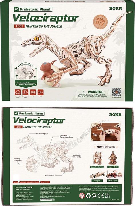 Actual product image Robotime Bausatz Velociraptor, Modell Art: Dekoration