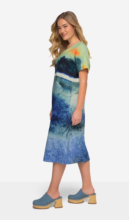 Actual product image Laurasøn A Line Landscape Print Linen Blend Dress Crew Neck Short Sleeve (XXL)