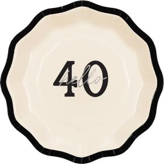 Creme mit schwarzer Schleife und Aufschrift „hello 40“