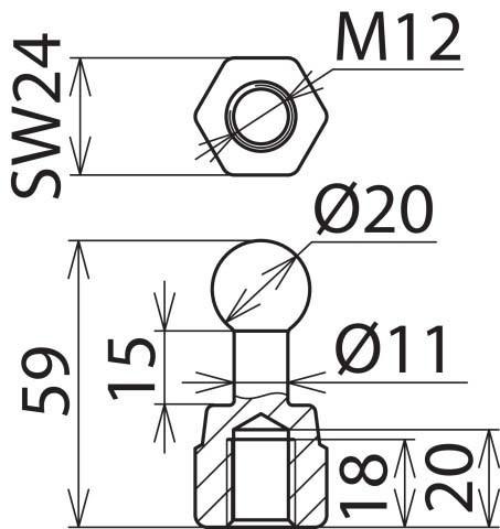 Actual product image Dehn Ball fixed point D 20mm straight