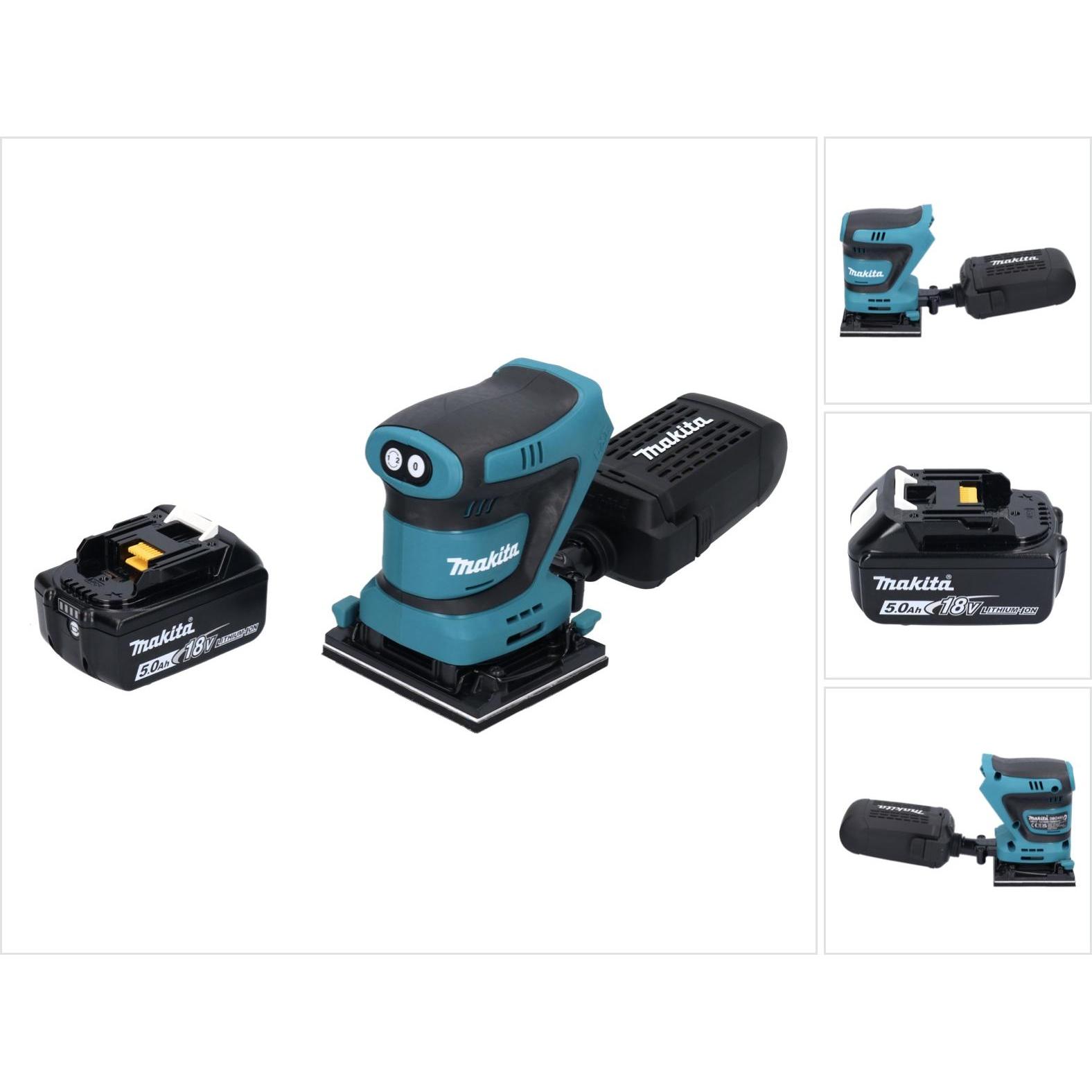 Makita, Schleifmaschine + Poliermaschine, DBO 480 T1 Akku Schwingschleifer 18 V 112 x 102 mm + 1x Akku 5,0 Ah - ohne Lad...