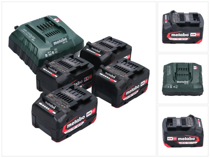 Produktbild Metabo Basis Set 4x Li-Power Akkupack 18 V 4,0 Ah CAS Li-Ion Akku ( 4x 625027000 ) + ASC 55 Ladegerä (18 V)