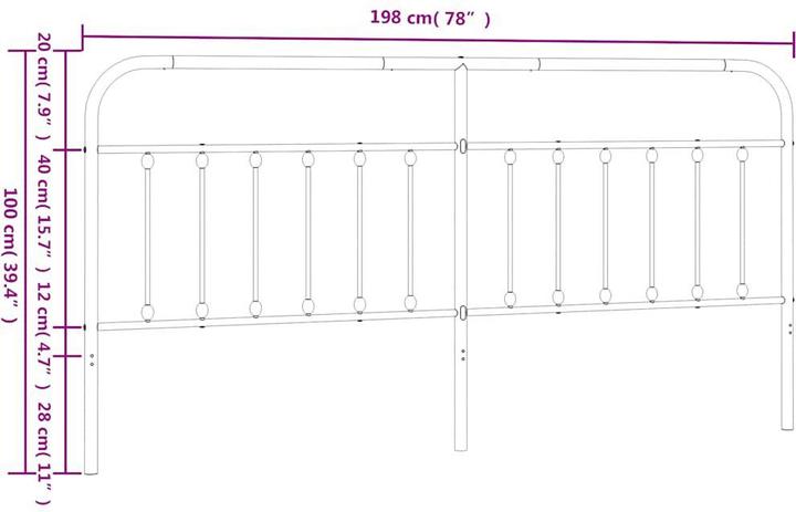 Actual product image vidaXL Kopfteil Metall Schwarz 193 cm, Farbe: Schwarz, Material (198 x 3 x 100 cm)
