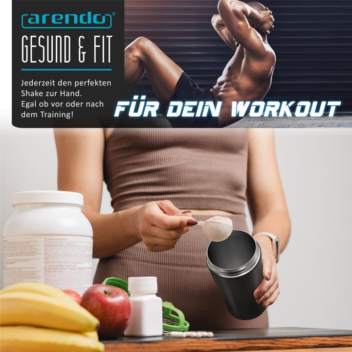 Actual product image Arendo Protein Shaker Edelstahl Eiweissshaker 500 ml, verschliessbar, spülmaschinengeeignet, BPA-frei (0.50 l)