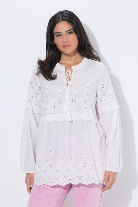Immagine prodotto Ulla Popken Blusa Boho con ruche/pizzo, collo alto e maniche lunghe (62)