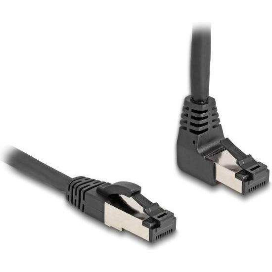 Delock RJ45 Netzwerkkabel Cat.8.1 S/FTP 90° unten gewinkelt / gerade 3 m schwarz (S/FTP, CAT8.1, 3 m), Netzwerkkabel