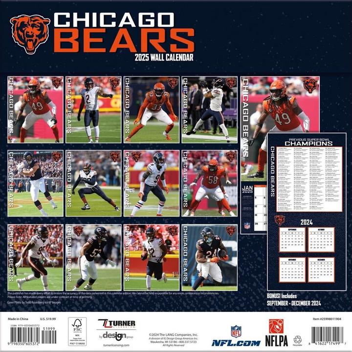Image du produit NFL - Chicago Bears - Calendrier mural d'équipe 30,5 x 30,5 cm 2025 (30,5 x 30,5 cm)